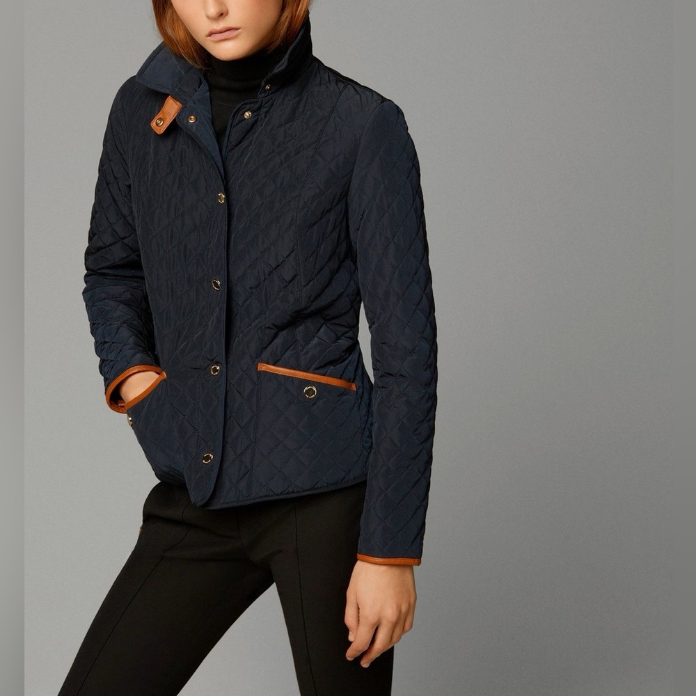 Massimo Dutti Women’s Quilted Jacket With Brown Leather Trim